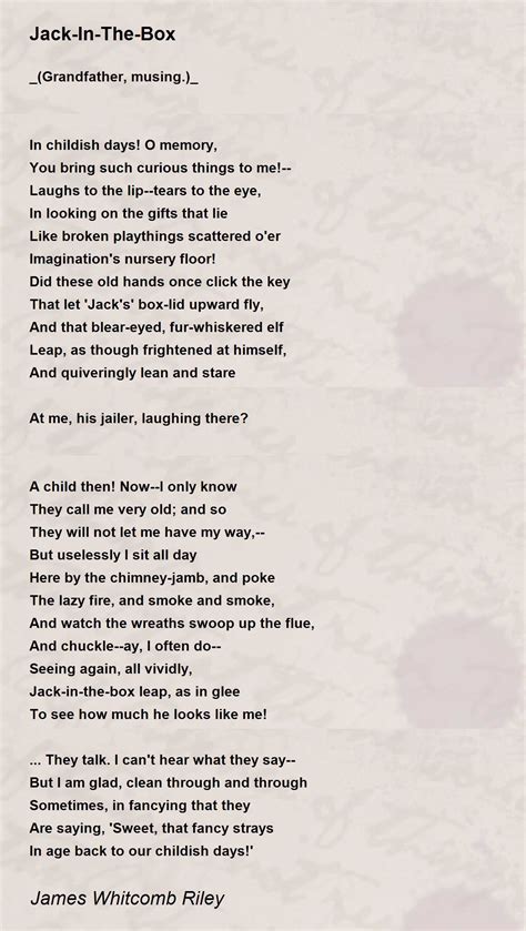 Riley Days Greenfield Indiana Jack In The Box Poem By James Whitcomb
