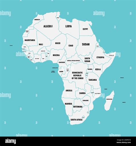 Simple Flat Map Of Africa Continent With National Borders And Country