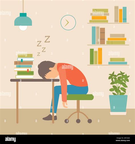Sleeping Boy At School Book On Desk Vector Illustration Of Sleep