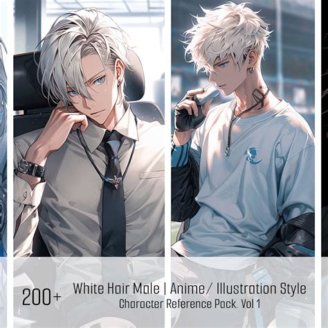 Artstation 200 White Hair Male Anime Illustration Style Character