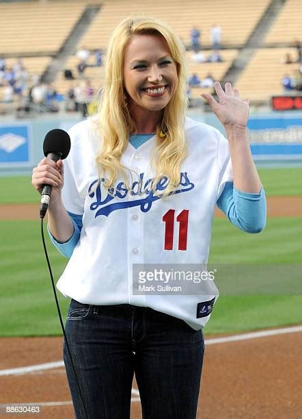 Actress Adrienne Frantz Sings The National Anthem Before La Dodger Game