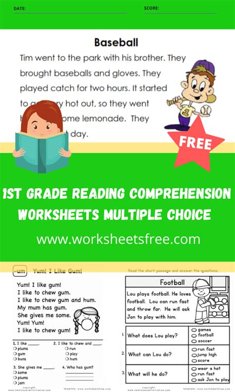 1st Grade Reading Comprehension Worksheets Multiple Choice For July