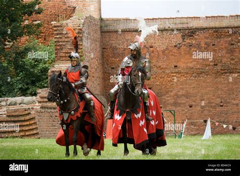 Medieval Heavy Cavalry Knights On Military Horses Presenting Themselves
