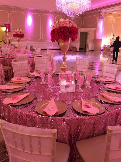 kennedy super sweet sixteen table settings pink peyote sequintablecloths pink decor pink ombré