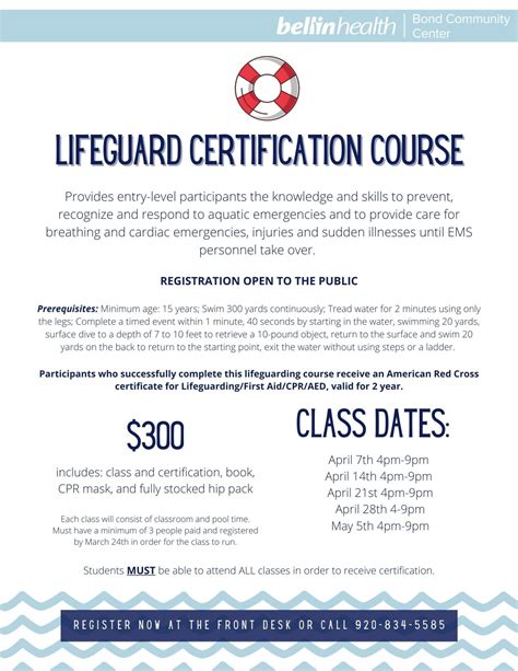 Lifeguard Certification Course Bellin Health Fitness