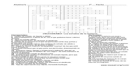 Crucigrama De Estados De La Materia Pdf Document