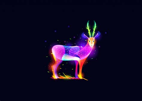 A Neon Deer Is Standing In The Dark