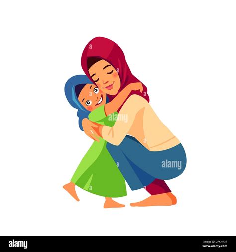 Madre E Hijo Musulmán Mamá Abrazando A Su Hija Con Mucho Amor Y