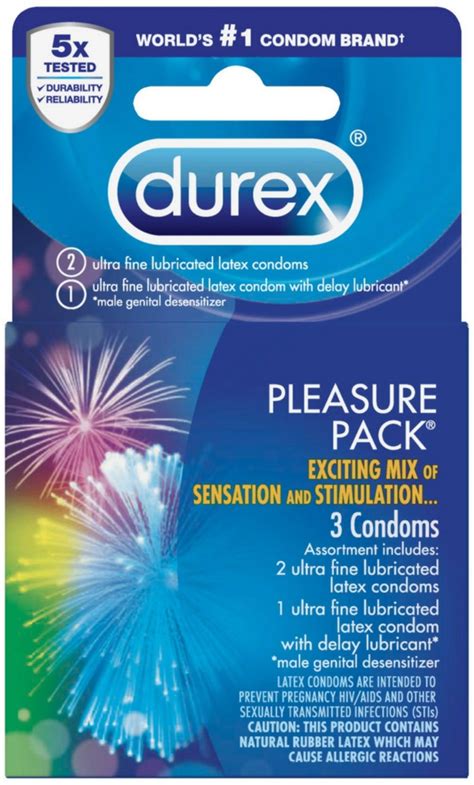 Durex Pleasure Pack, Assorted Lubricated Premium Condoms, 3 ct ...