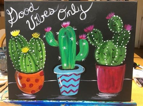 How To Paint Cacti In Pots Black Canvas Step By Step Painting Canvas