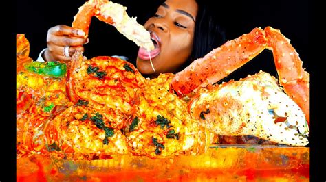 King Crab Seafood Boil Mukbang Alfredo Sauce Seafood Mukbang Asmr Eating Asmr Food