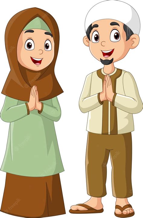 Premium Vector Happy Muslim Man And Woman Cartoon