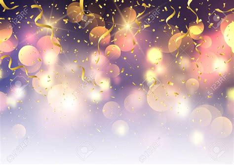 Decorative Background With Confetti And Streamers On A Bokeh Lights