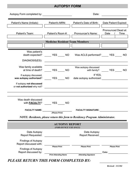 Autopsy Report Form Fill Out Printable PDF Forms Online