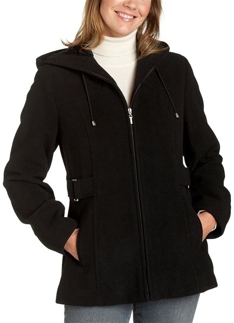 Fleet Street Womens Zip Front Short Wool Hooded Jacket