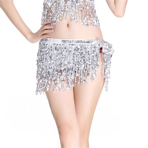 Womens Belly Dance Hip Scarf Performance Outfits Skirt Sequins Tassel Mini Skirts Music