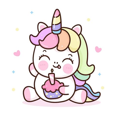 Lindo Unicornio Pastel De Cumpleaños Dibujos Animados Kawaii Animal
