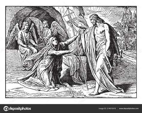 Jesus Appears Mary Magdalene His Resurrection Vintage Line Drawing