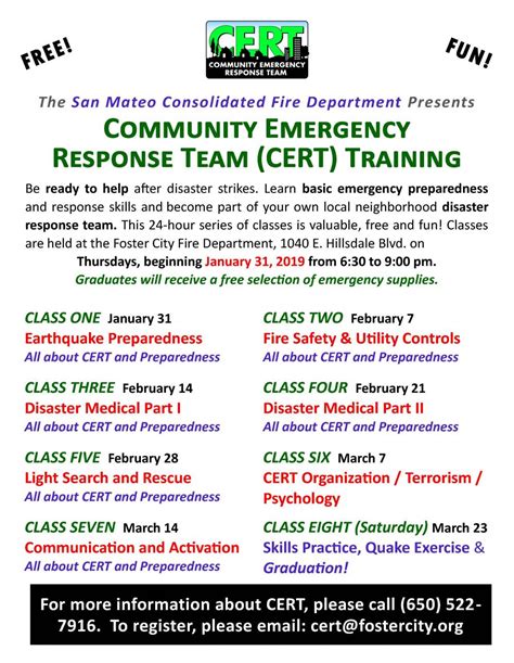 Community Emergency Response Team Cert Classes Foster City California