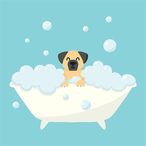 perro en un baño de burbujas cuidado de mascotas bañar al perro en el baño ilustración
