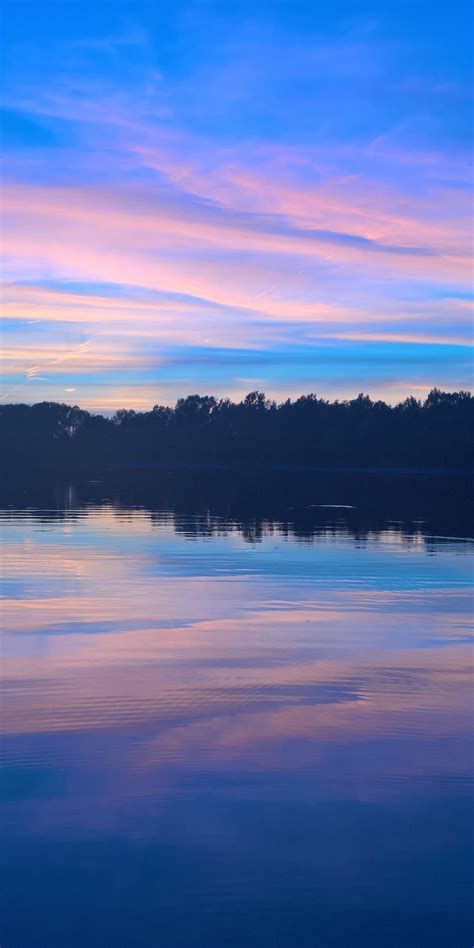 Download Wallpaper 1080x2160 Blue Sky Sunset Lake Reflections