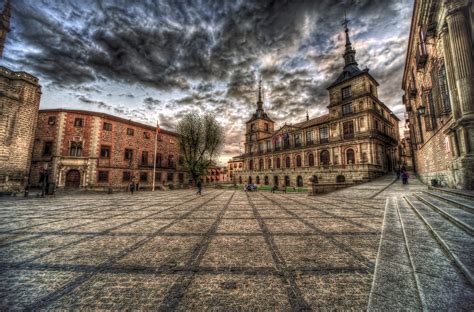 812547 Spain Houses Toledo Hdr Street Clouds Rare Gallery Hd
