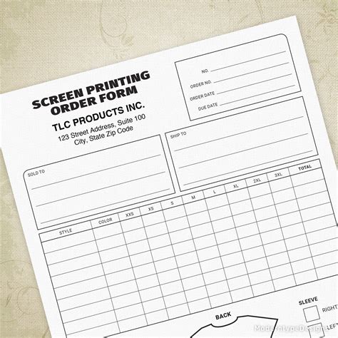 Screen Printing Order Form Printable T Shirt Business Form Etsy