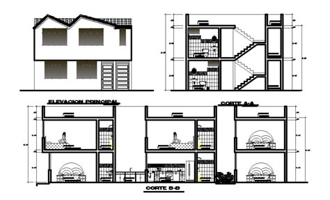 Two Level House Plan Elevation Is Given In This 2d Autocad Dwg Drawing