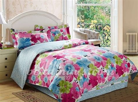 Lovely Style Blue And Pink Cotton Floral Bedding Comforter Set Bed