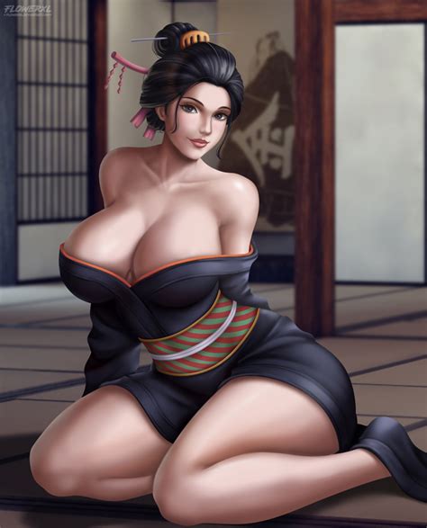 Rule 34 1girls Big Breasts Breasts Cleavage Female Female Only Flowerxl Geisha Kimono Large