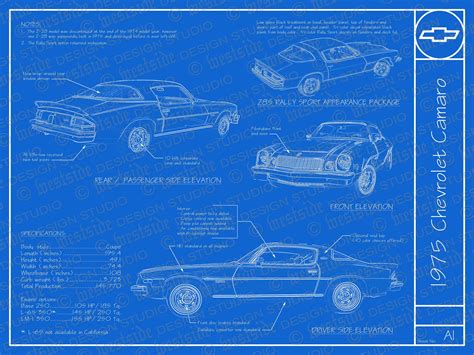 1975 Chevrolet Camaro Blueprint Poster 18x24 Jpeg Image File Etsy