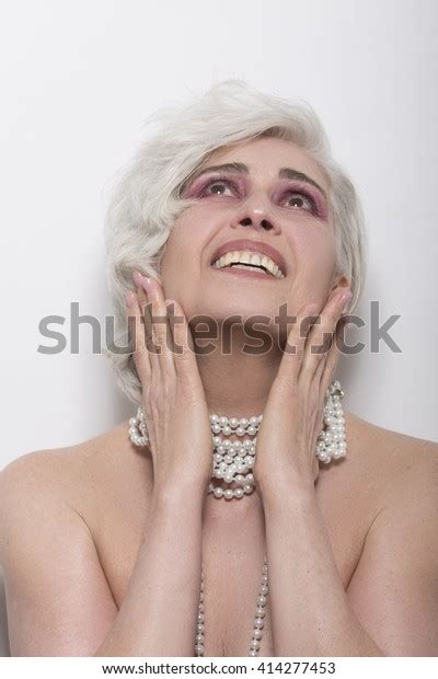 Closeup Naked Womans Shoulders Smile Over Stock Photo
