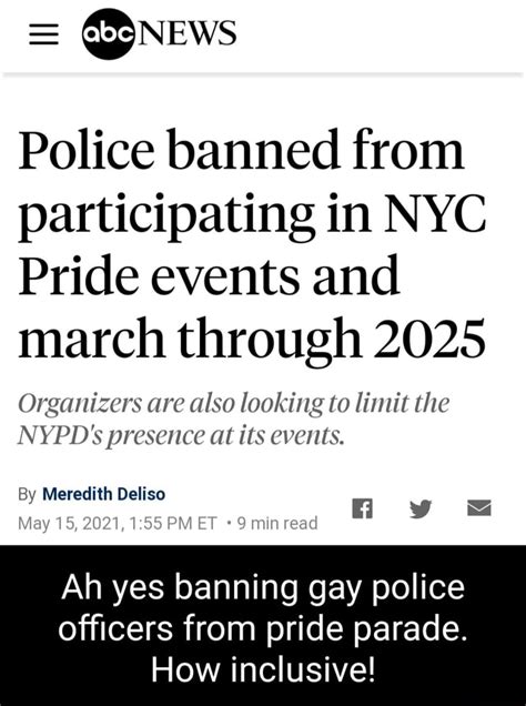 News Police Banned From Participating In Nyc Pride Events And March