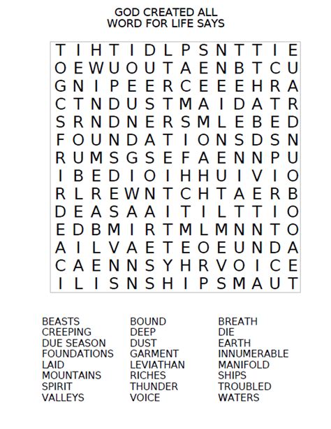 4 Best Images Of Creation Word Search Printable Bible
