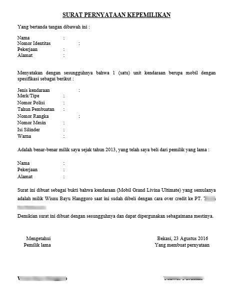 Contoh Surat Pernyataan Kepemilikan Barang Vrogue