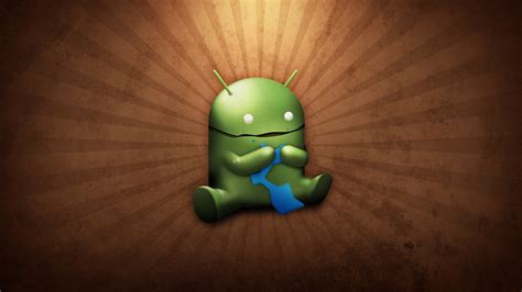 Funny Android Eating 1366 X 768 Hdtv Wallpaper