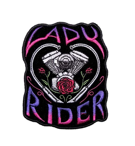 Lady Rider With Engine Roses Biker Patch Leather Supreme