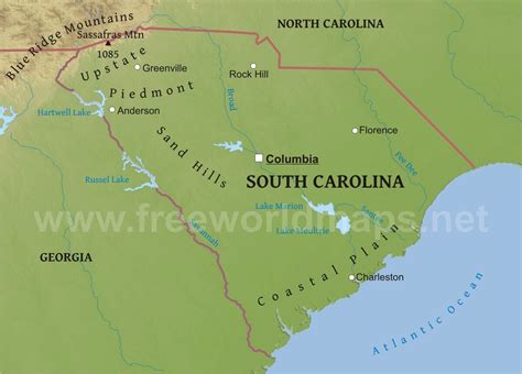 Physical Map Of South Carolina