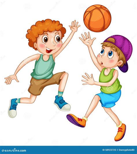 Childrentwo Boys Playing Basketball Cartoon Vector