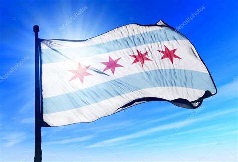 Chicago Usa Flag Waving On The Wind — Stock Photo © Flogeljiri 44845469