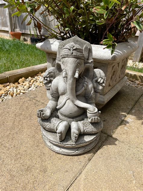 Oriental Ganesh Stone Garden Statue Reconstituted Outdoor Etsy Uk