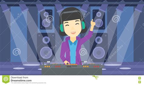 Smiling Dj Mixing Music On Turntables Stock Vector Illustration Of