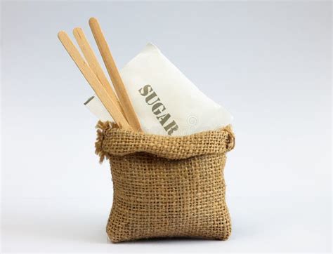 Sugar Packet And Burlap Sack And Coffee Stick Stock Image Image Of