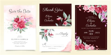 Flowers Wedding Invitation Card Template Set 683150 Vector