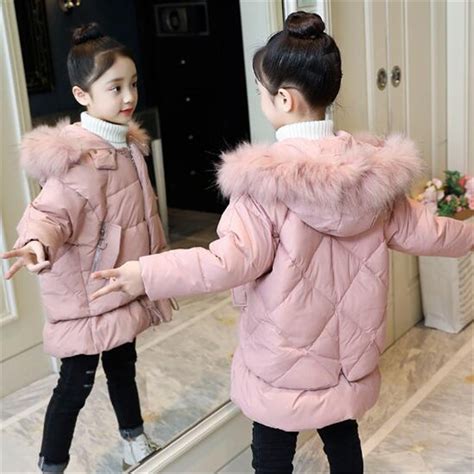 Jmffy 2018new Fashion Children Winter Jacket Girls Fur Collar Warm Coat