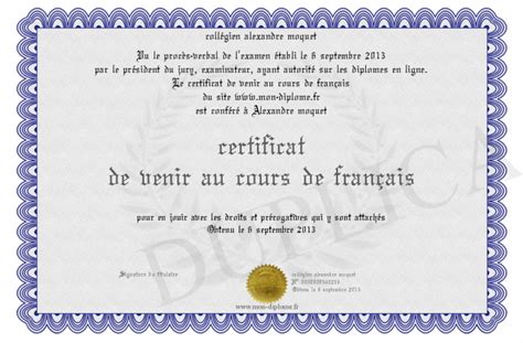Certificat De Venir Au Cours De Francais