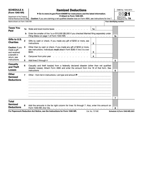 2021 Form Irs 1040 Nr Schedule A Fill Online Printable Fillable