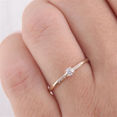 Small And Dainty 14k Yellow Gold Diamond Promise Ring For Her Etsy