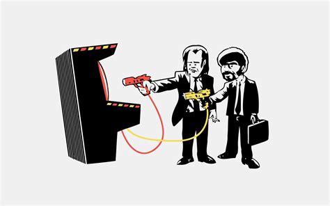Two People Playing On Arcade Machine Illustration Pulp Fiction Humor