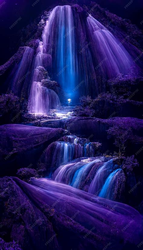 Premium Ai Image Purple Waterfall Wallpapers That Are Purple And Blue